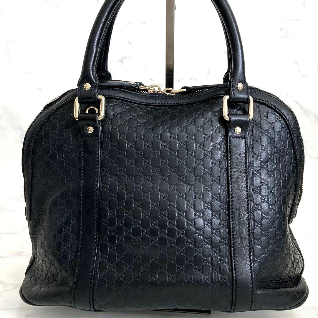 GUCCI マイクロシマ ハンドバッグ レザー ロゴ GG トート ブラック