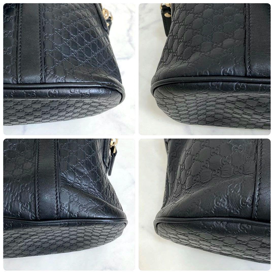 GUCCI マイクロシマ ハンドバッグ レザー ロゴ GG トート ブラック