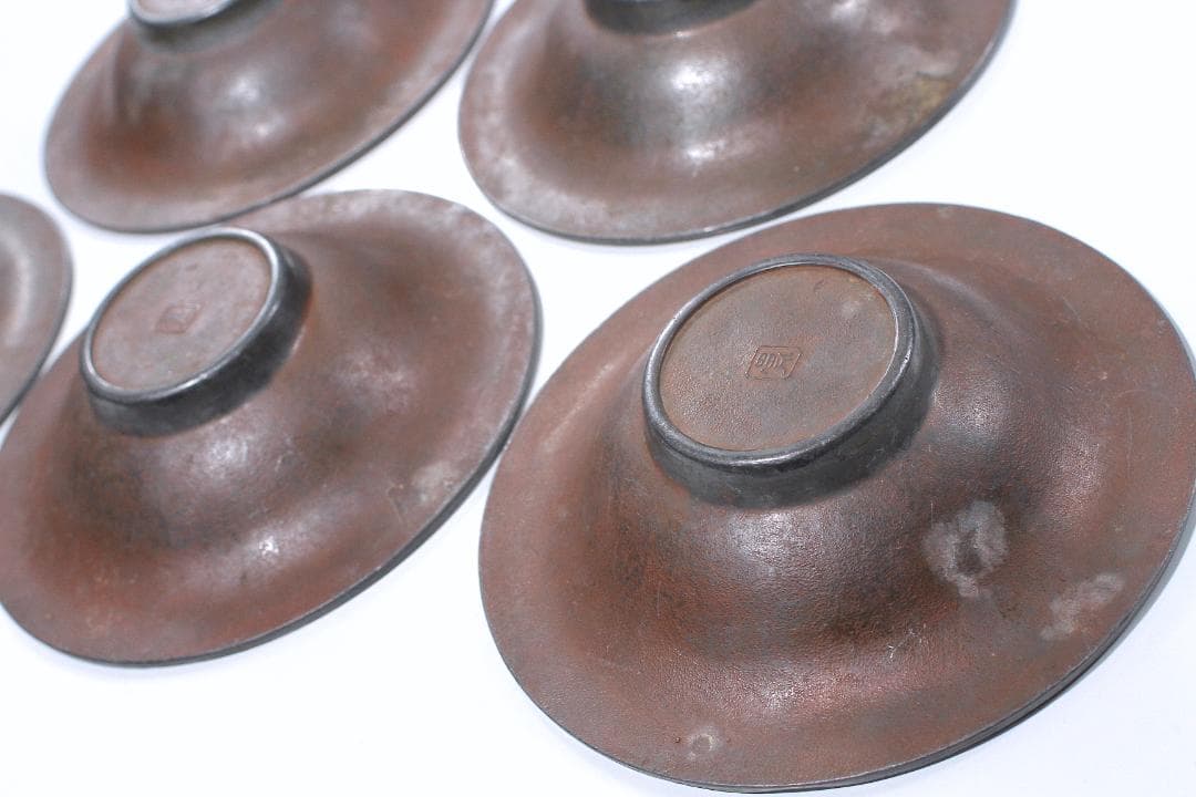 明治金工『正明』銅鍍金 錫茶托 五客揃 [朝顔と蜂図]