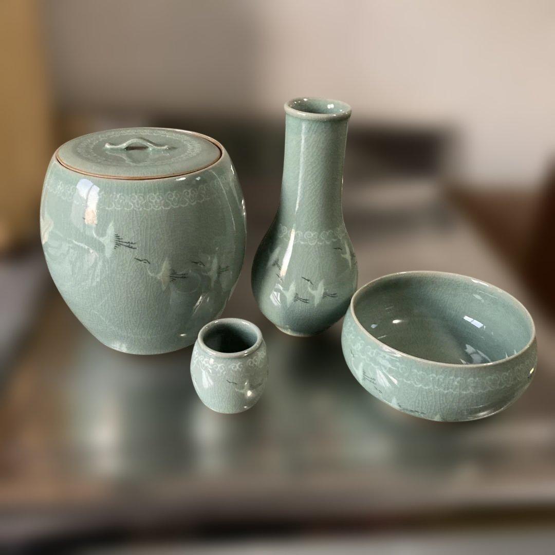 高麗青磁　如泉窯　李連休作　茶道具セット 4点