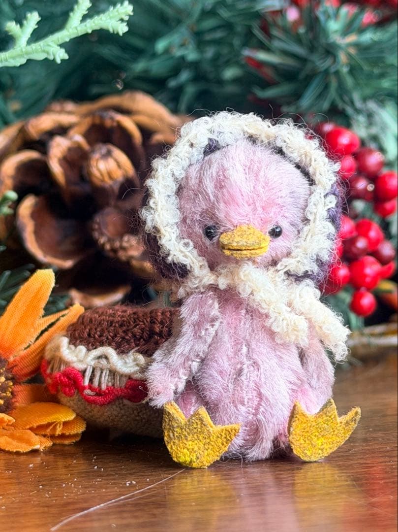 moriのえほん様ボンネットをかぶったアヒル　ミニチュアぬいぐるみ 4.5cm