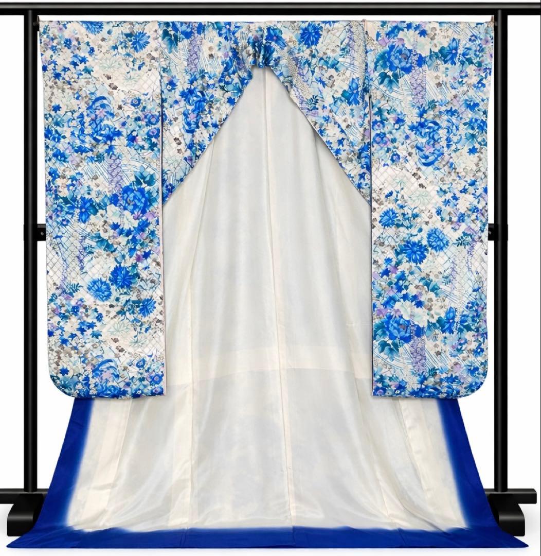 青花総柄 振袖 装い金彩 身丈157.5 裄66 袖丈111