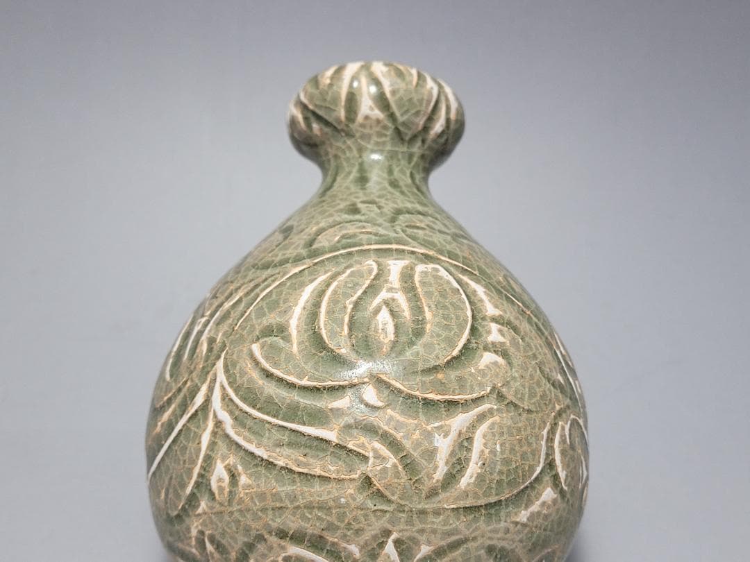 耀州窯 陰刻花紋 宋元時代 時代唐物 高さ約11.4cm
