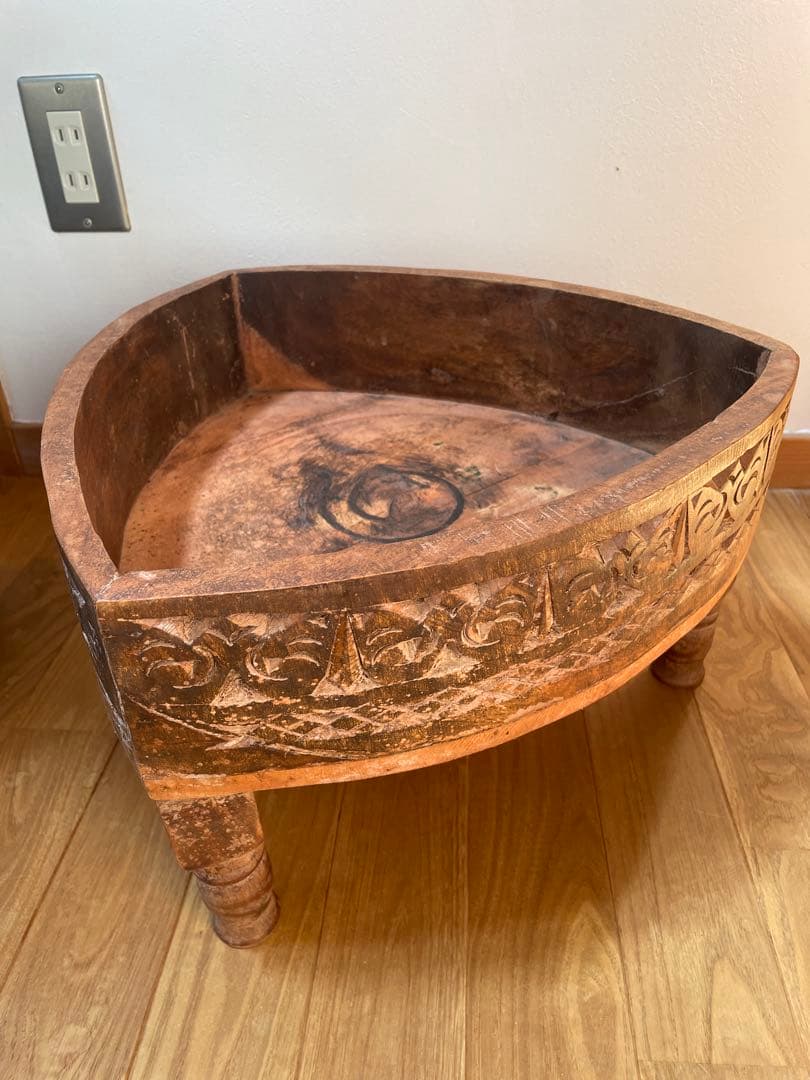 インド木工芸品　チャパティテーブル