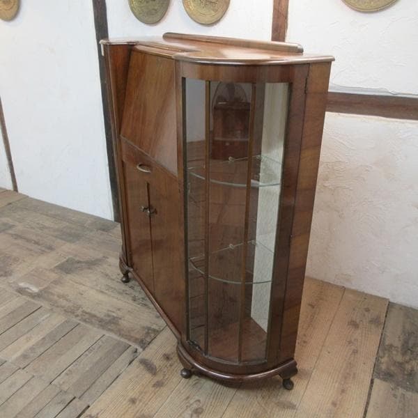 イギリス アンティーク 家具 サイドバイサイド ビューロー 飾り棚 6142e