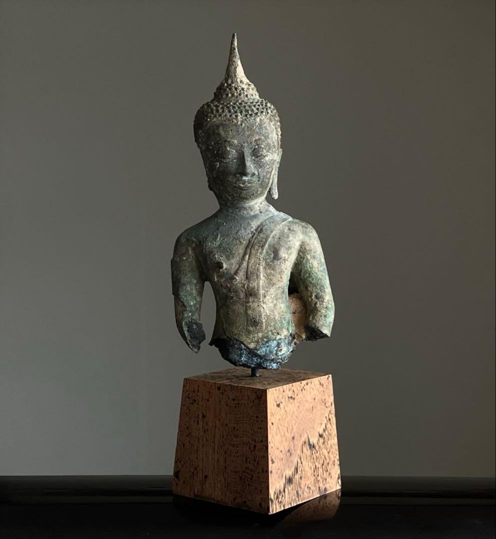 【抜群の表情 タイ青銅古仏】アユタヤ王朝初期〜中期14〜15世紀頃 骨董仏教美術