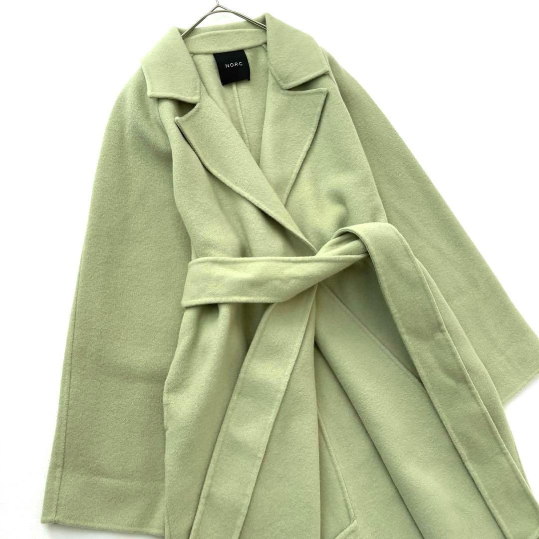 1089y 美品 ノーク ロングウールチェスターコート ライトグリーン M