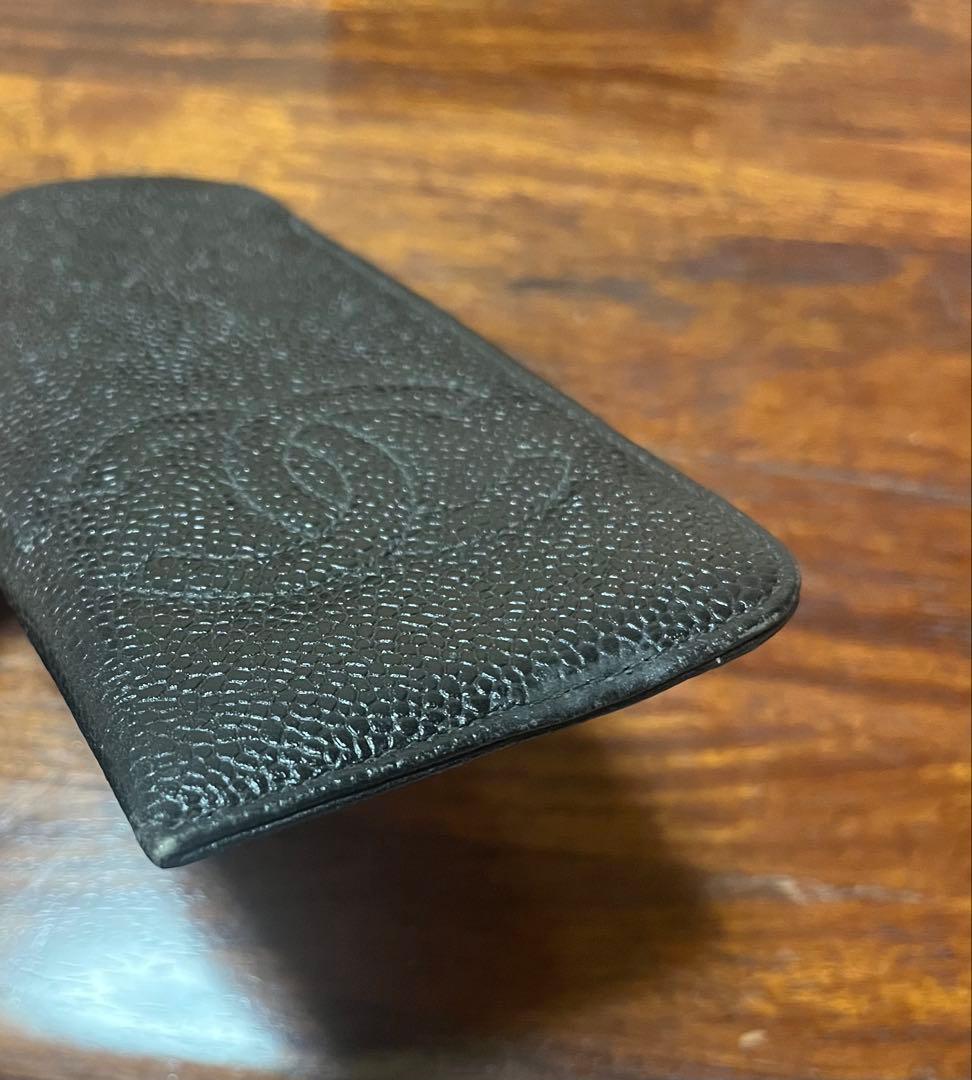 シャネル　CHANEL メガネケース　キャビアスキン　ブラック