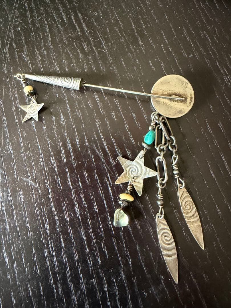 シルバー925 ヴィンテージ ピンブローチ 月 顔 星 モチーフ