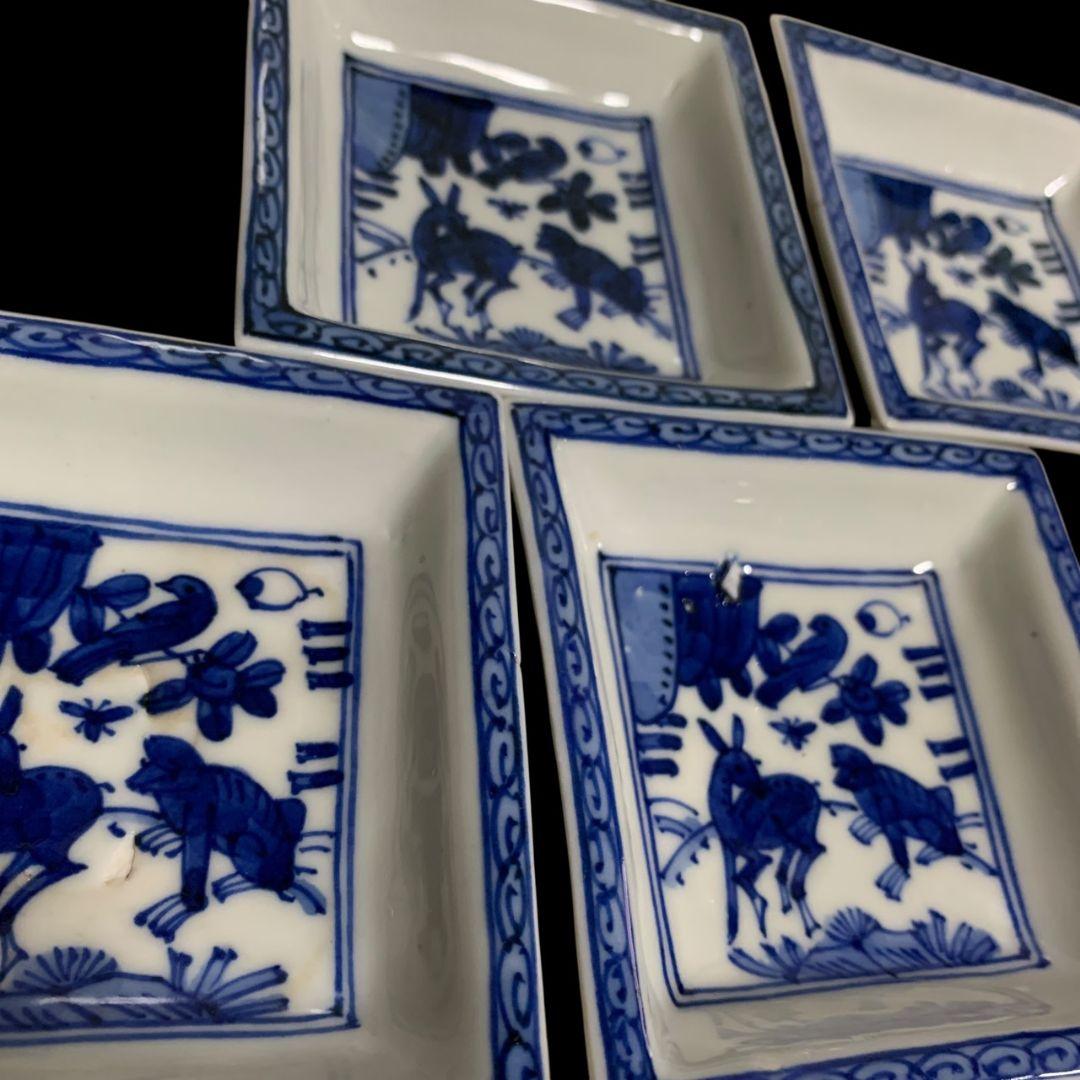 永楽善五郎 染付鹿猿四方皿 小皿 角皿 五客 永楽妙全 染付