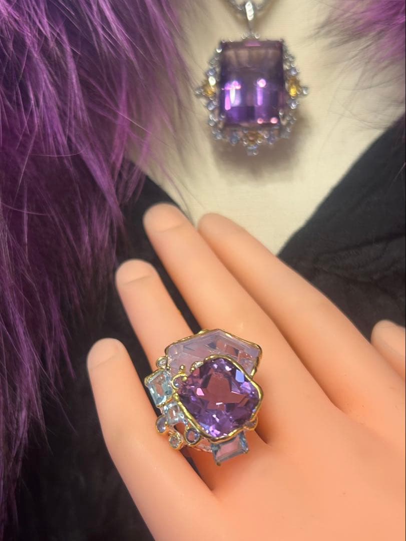 コスメラルダ❣️お取り置き アメシスト&ラベンダークオーツリング