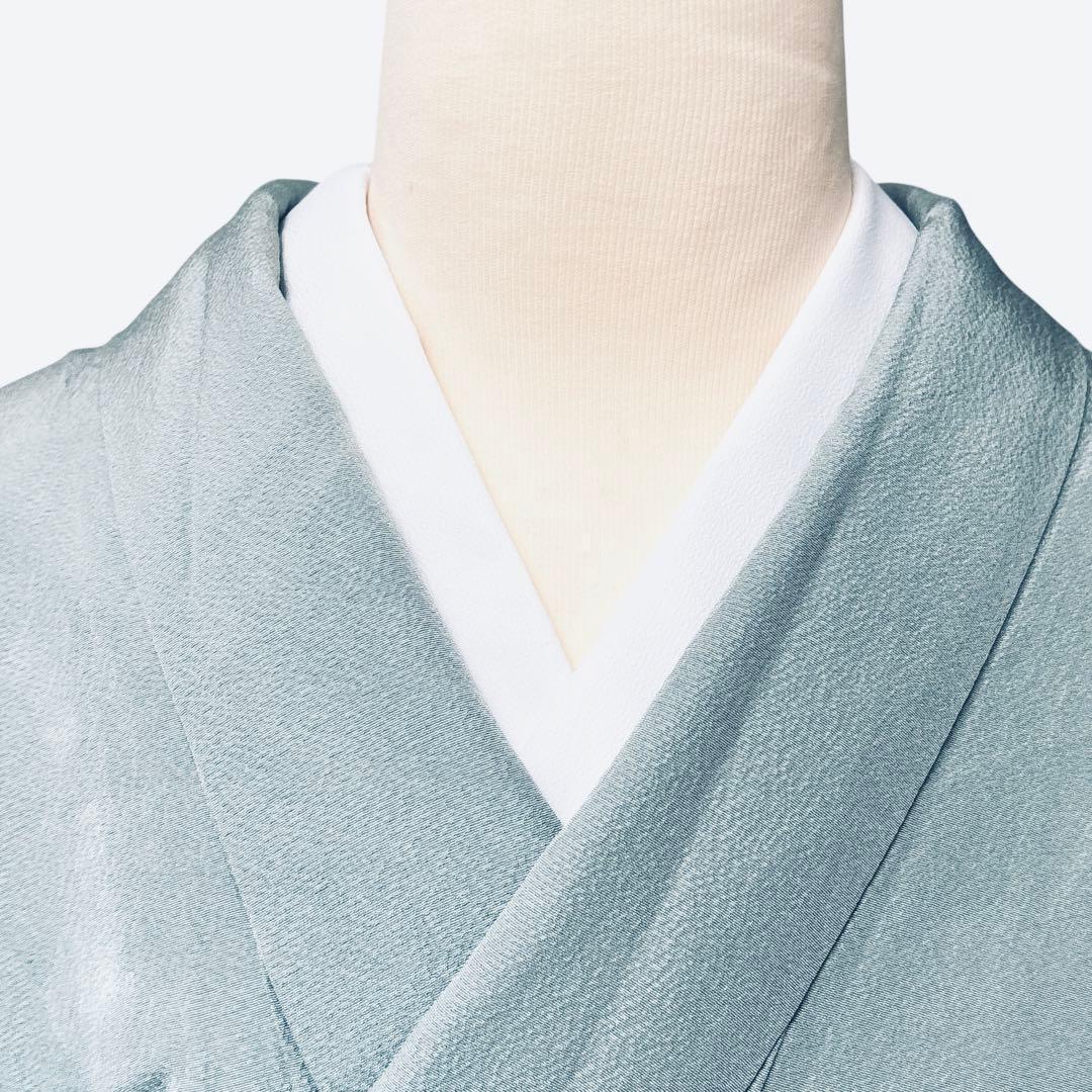 A143愛華 着物 付け下げ袷刺繍　スワト　錆青磁　フォーマル　身丈162cm