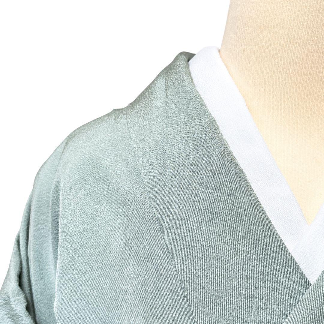 A143愛華 着物 付け下げ袷刺繍　スワト　錆青磁　フォーマル　身丈162cm