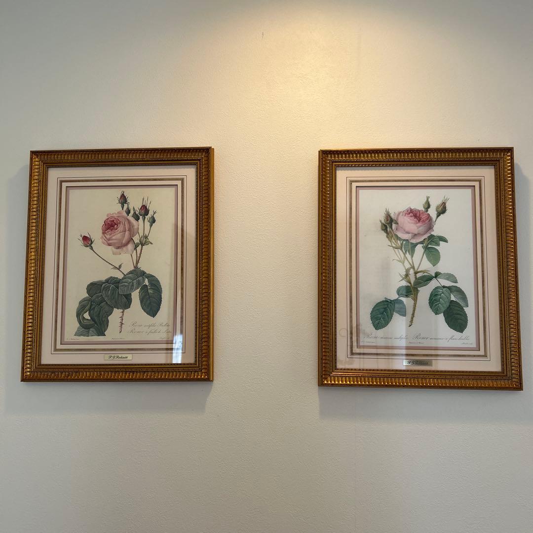 ルドゥーテ ローズ 絵額 複製画 『バラ図譜 』 ゴールドフレーム2セット