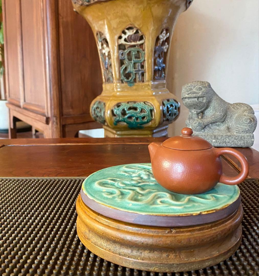 中国青磁タイル　龍・玉　鑑賞台座　　２点セット ヴィンテージ　レア 台湾茶器