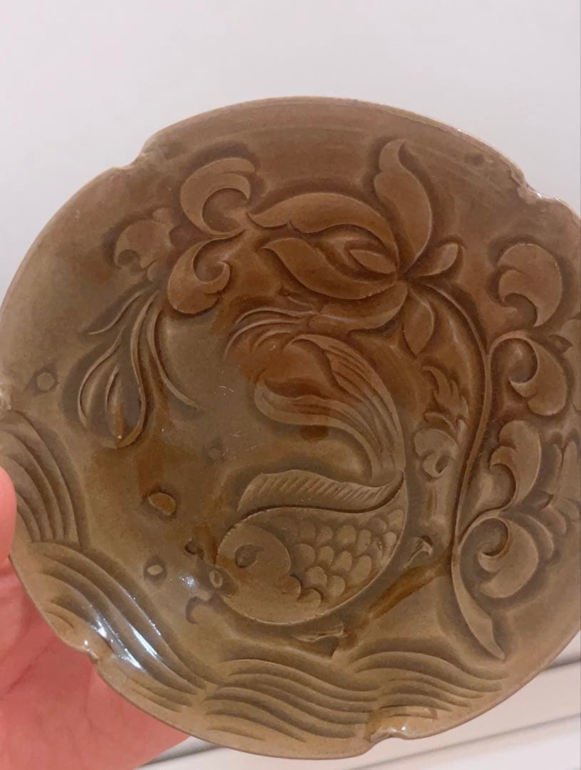 耀州窯刻花魚斗笠碗 唐物　茶道具 煎茶碗　中国古美術　骨董品　陶芸