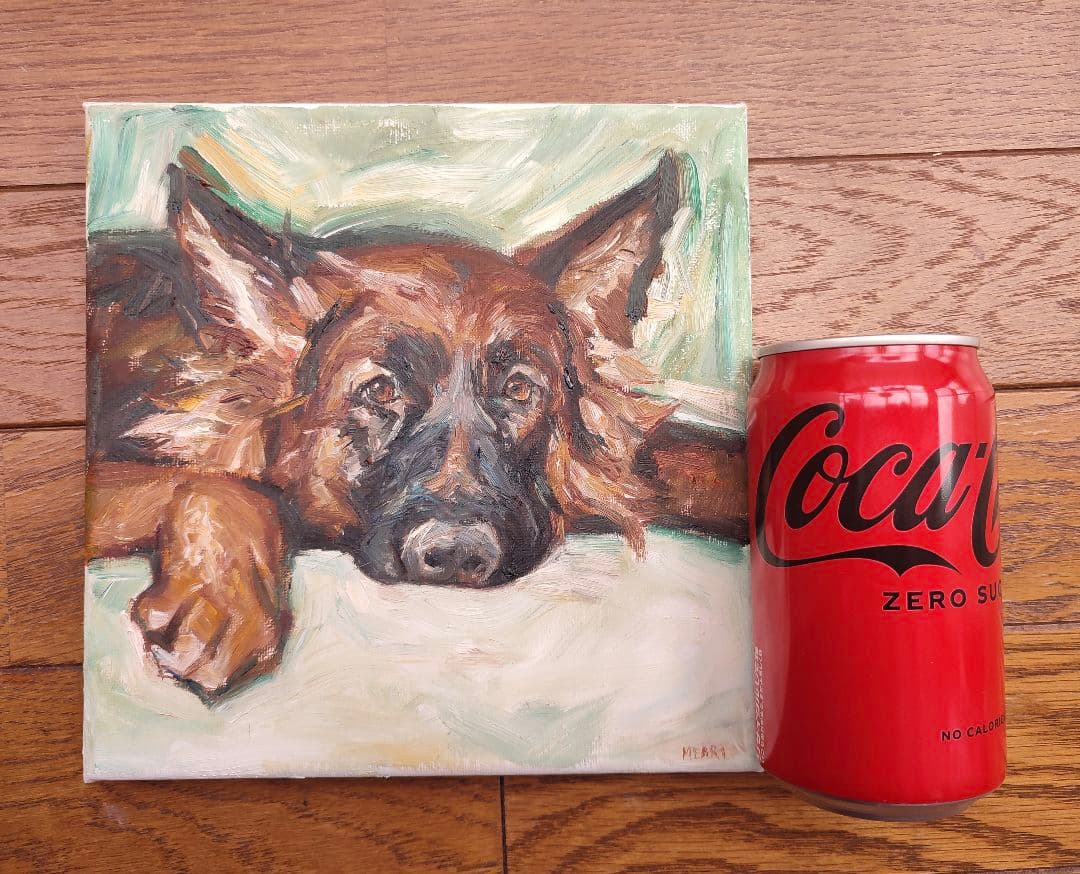 ジャーマン　シェパード　油絵　手描き　原画　油彩画