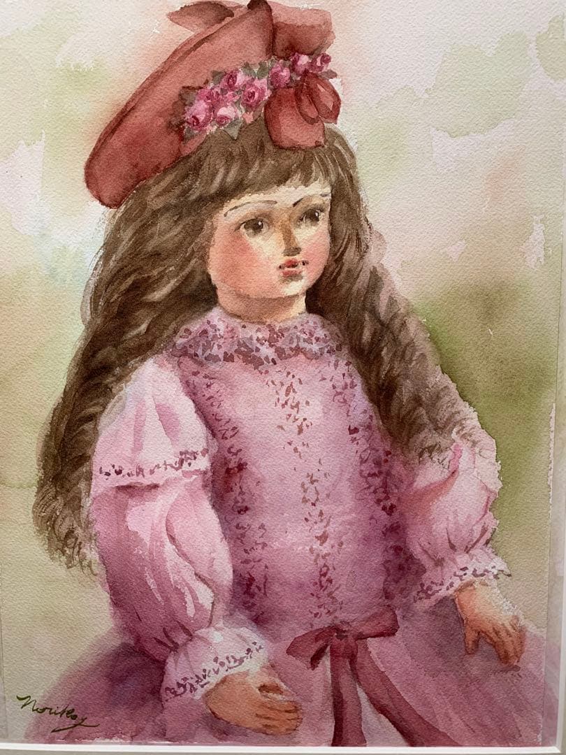 透明水彩画原画アンティークビスクドール②