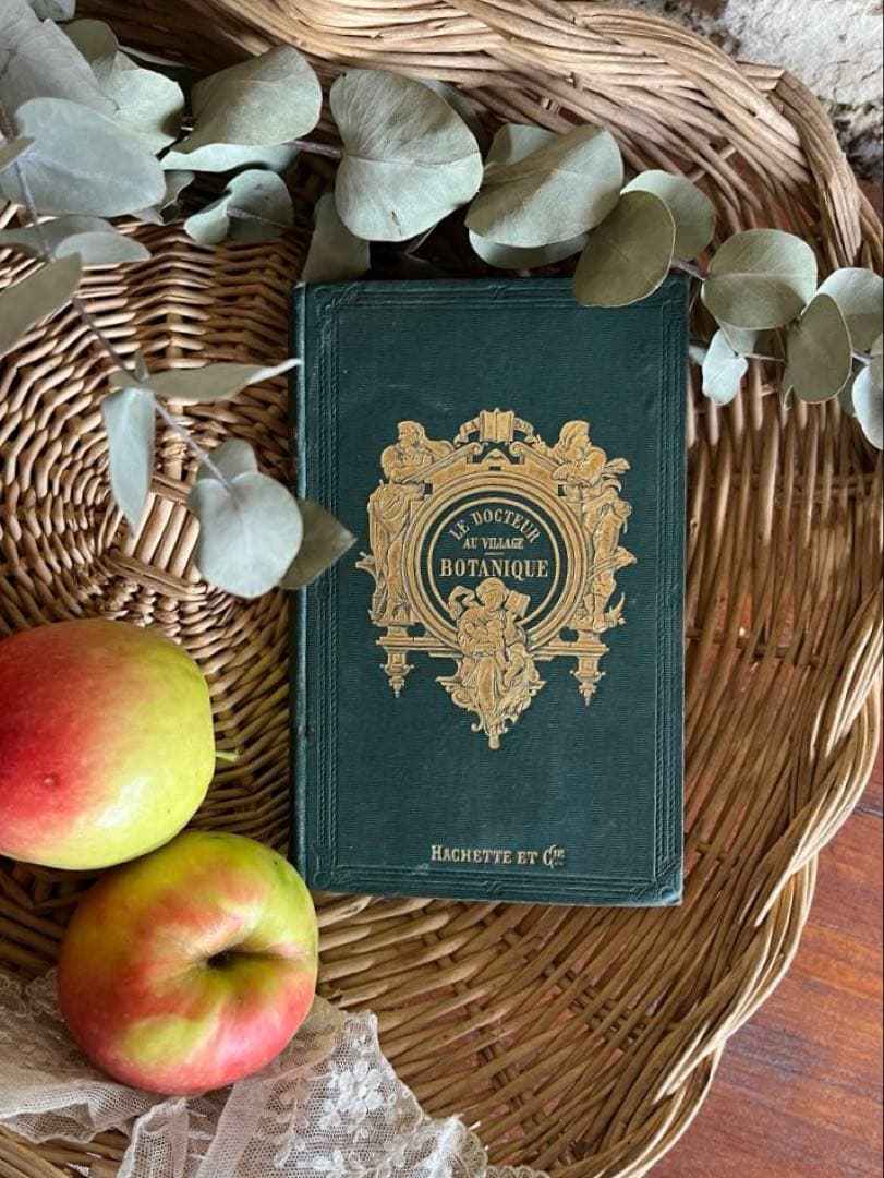 ◆フランスアンティーク｜激レア直筆サイン古書植物草花挿絵19s金彩エンボスハード