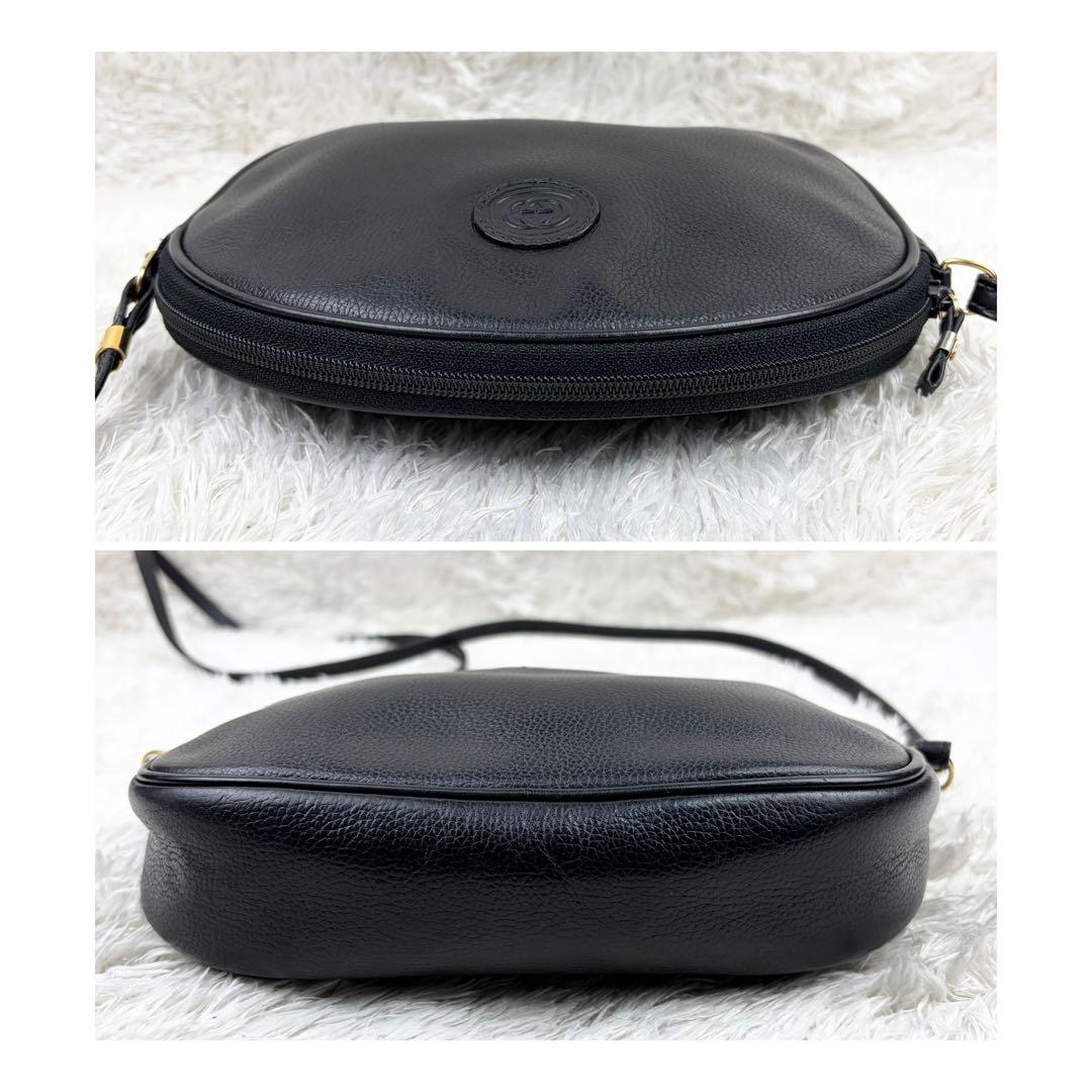 【美品】オールドグッチ ロゴ型押し オールレザー ショルダーバッグ ブラック