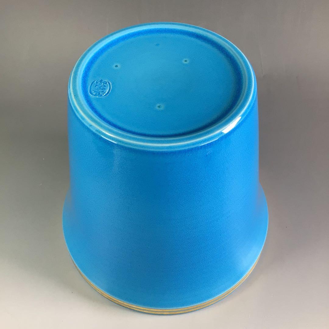 Ｒ６５６　水指　『御室窯造』『浅黄交趾』『末広水指』　共箱　茶道具