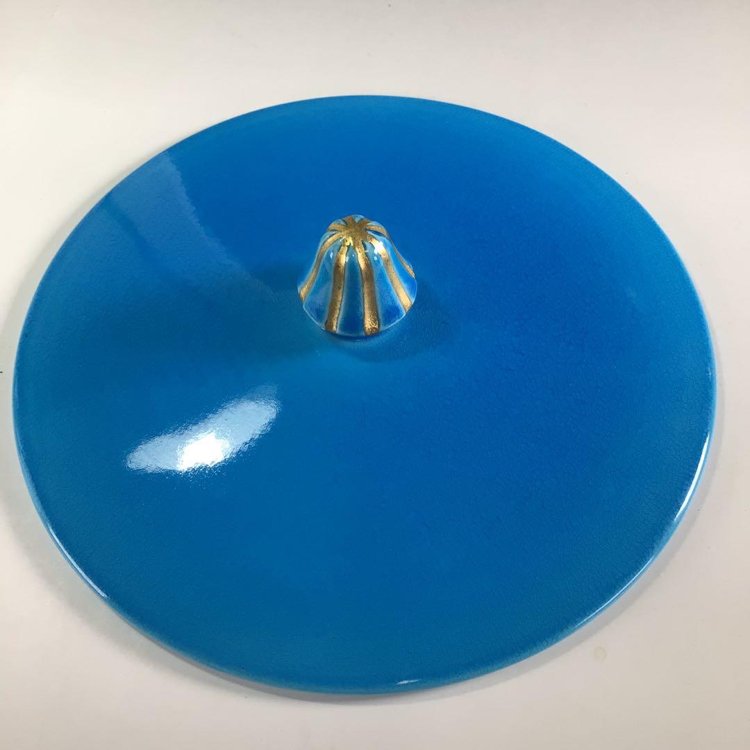 Ｒ６５６　水指　『御室窯造』『浅黄交趾』『末広水指』　共箱　茶道具