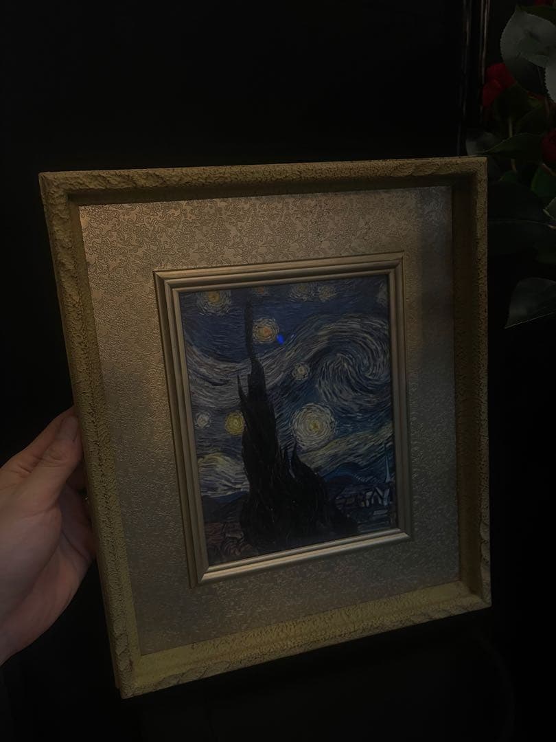 星月夜 小型油彩画 金色フレーム