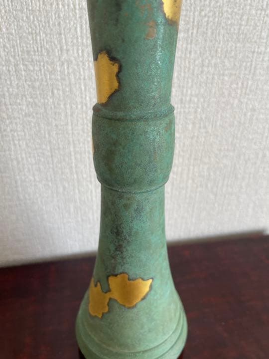 塗金銅花器 立鼓式 花瓶　花生　蔵六造　工芸品