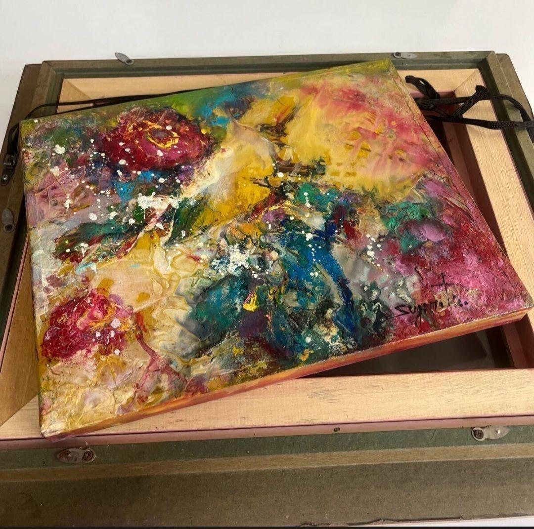 杉本ひろみ　 とりと華 国際現代美術家協会理事　1990真作　抽象画