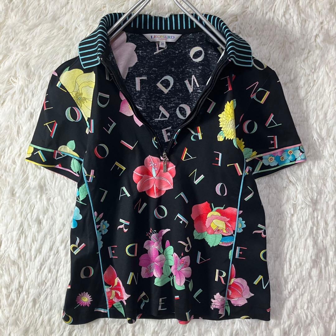 極美品 レオナールスポーツ ポロシャツ 半袖 花柄 総柄 日本製 Ｍ