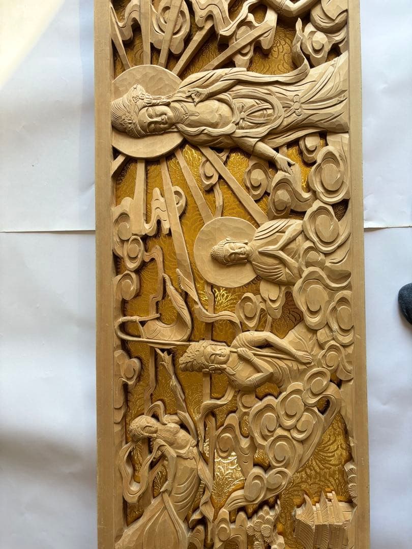 観音　如来像　彫刻　板