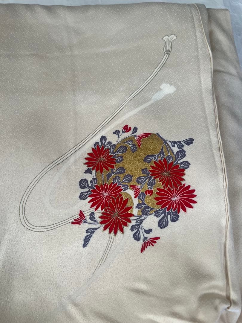 ベージュ 花柄刺繍 付け下げ訪問着