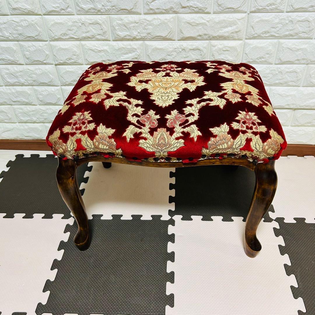 【美品】イタリア製　レッド生地　猫脚スツール