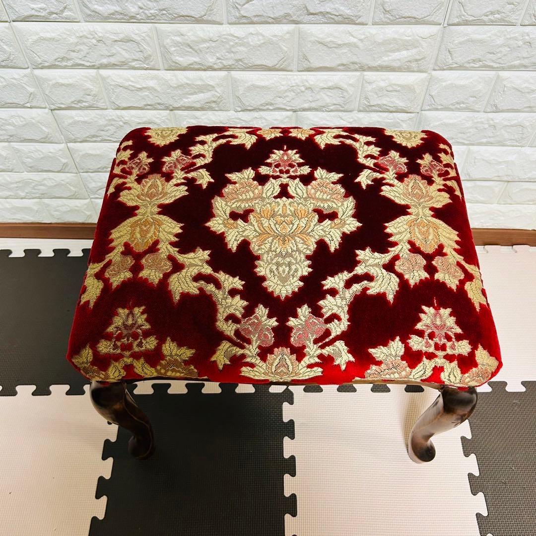 【美品】イタリア製　レッド生地　猫脚スツール