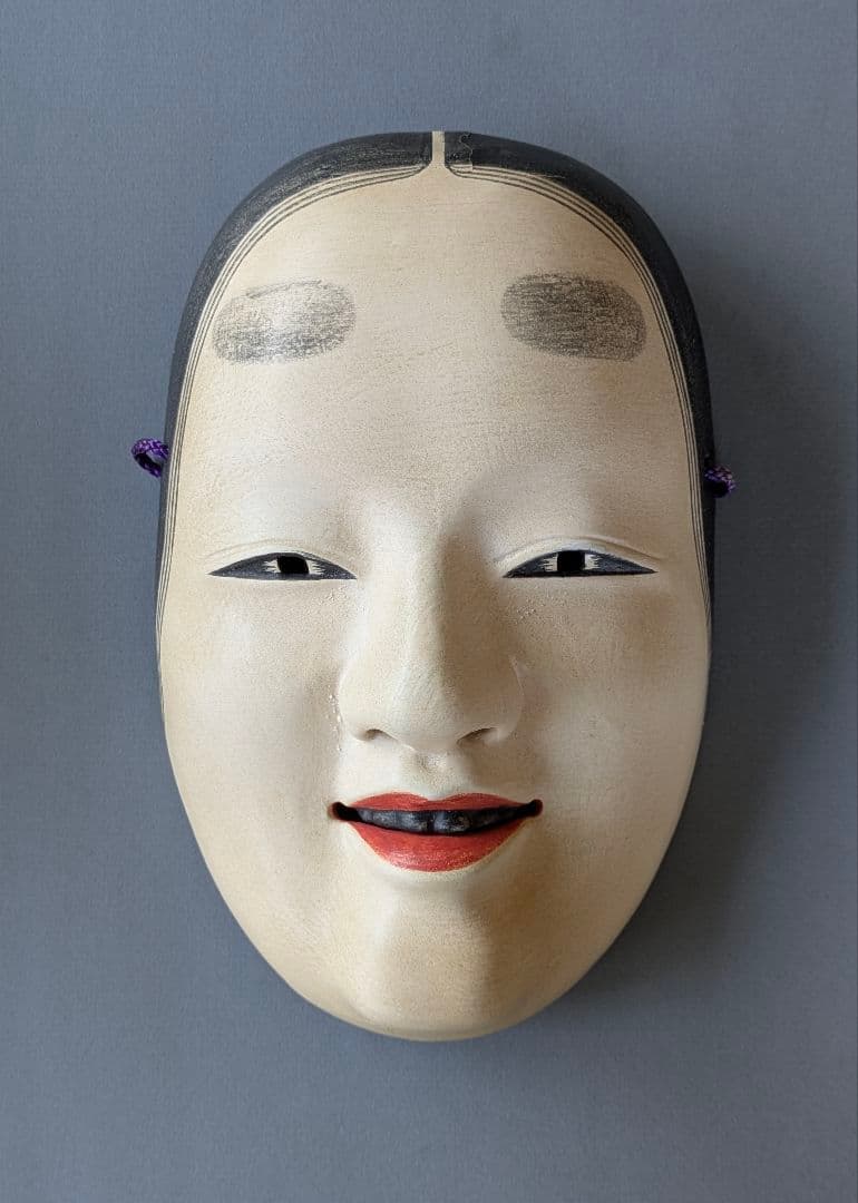 能面師 辻晃石作 小面 木彫能面 彩色 桐箱 師)石倉耕春 正絹面袋付