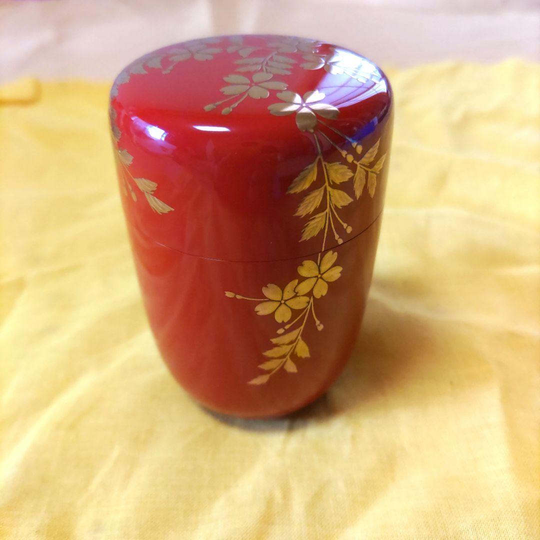 茶道具 棗 朱色 金模様