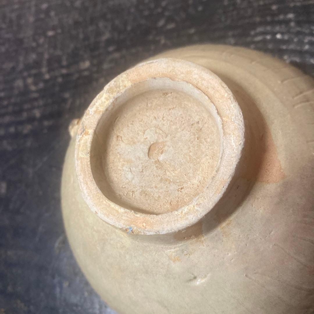 中国古玩　陰刻草花文抹茶茶碗【桐箱付】13.5cm6.5cm