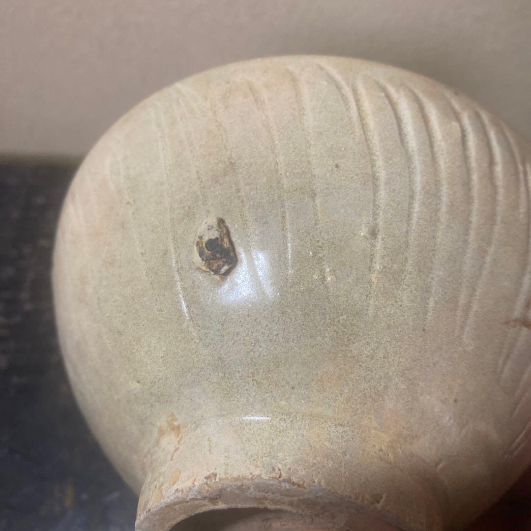 中国古玩　陰刻草花文抹茶茶碗【桐箱付】13.5cm6.5cm