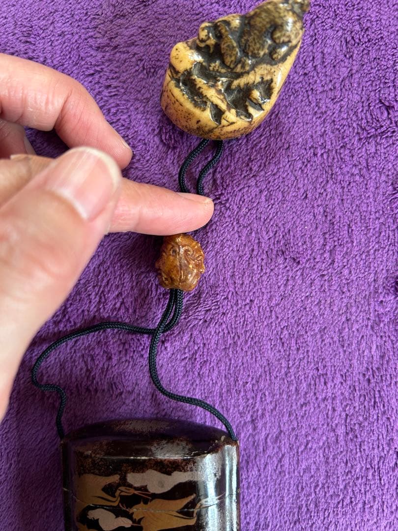 鳥の絵図 印籠 根付 銘有 インテリア 薬入れ 小物入れ アンティーク