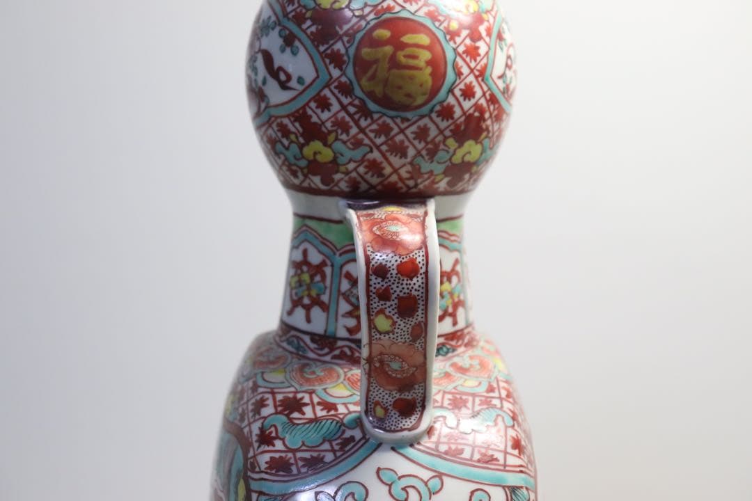 時代　九谷焼瓢箪扁瓶　万暦九谷　送料込み0503