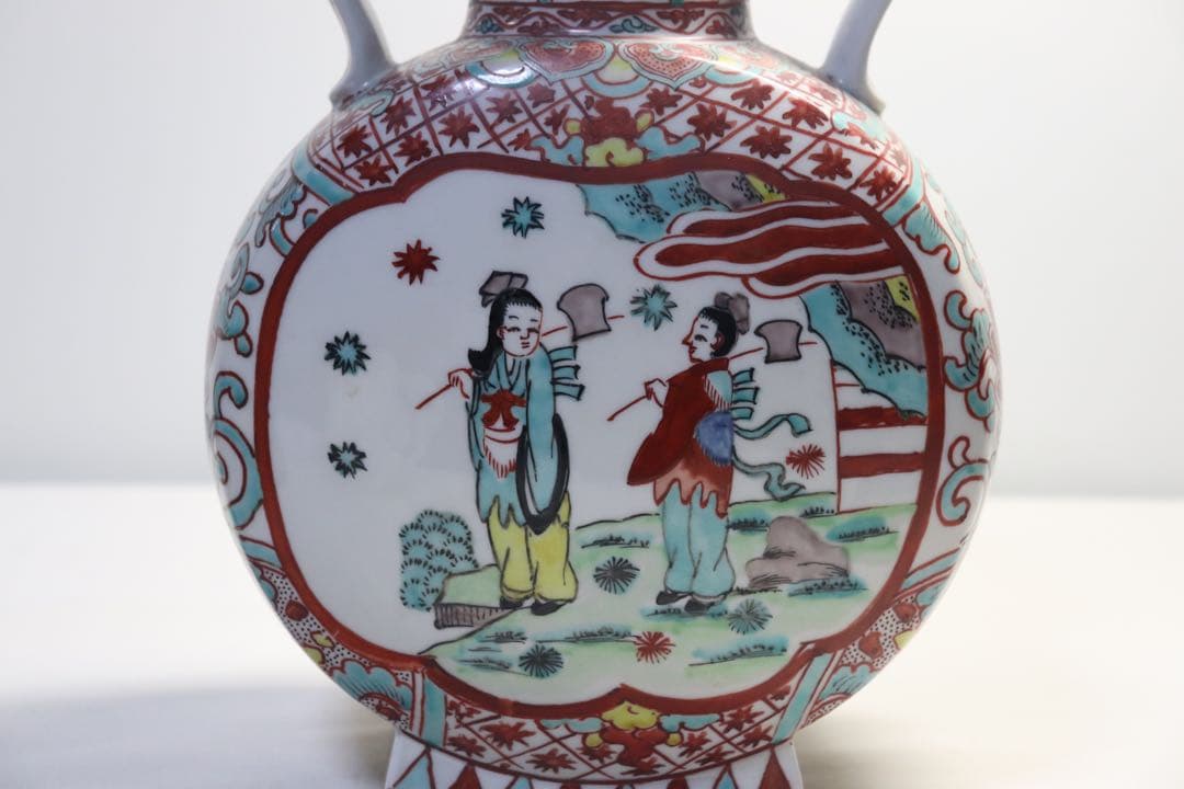 時代　九谷焼瓢箪扁瓶　万暦九谷　送料込み0503