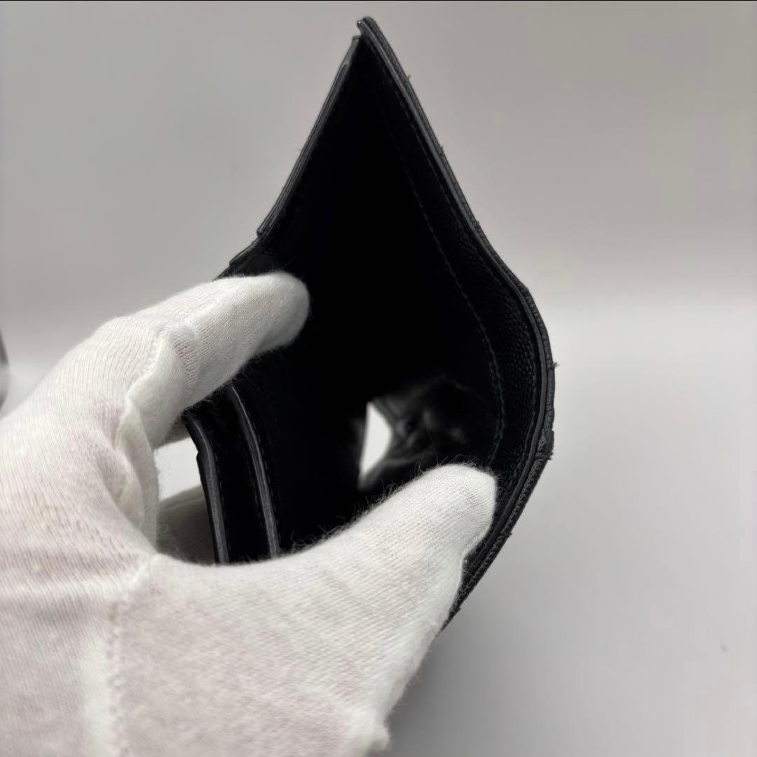 YSL サンローラン 二つ折り 財布 カサンドラ ブラック キルティング