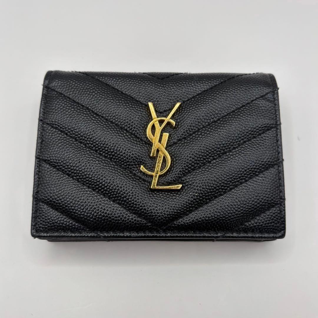 YSL サンローラン 二つ折り 財布 カサンドラ ブラック キルティング