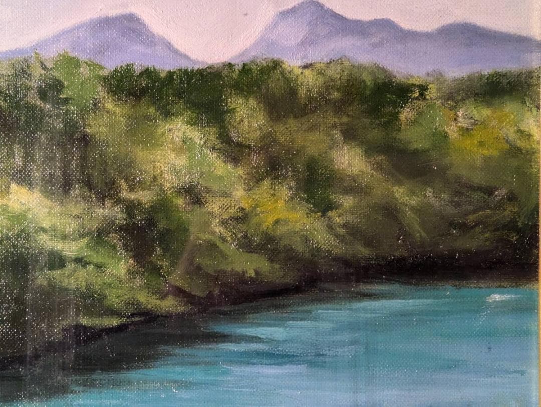 【真作】絵画　油彩3号　毘沙門沼　優美な風景画　自然の息吹　V183