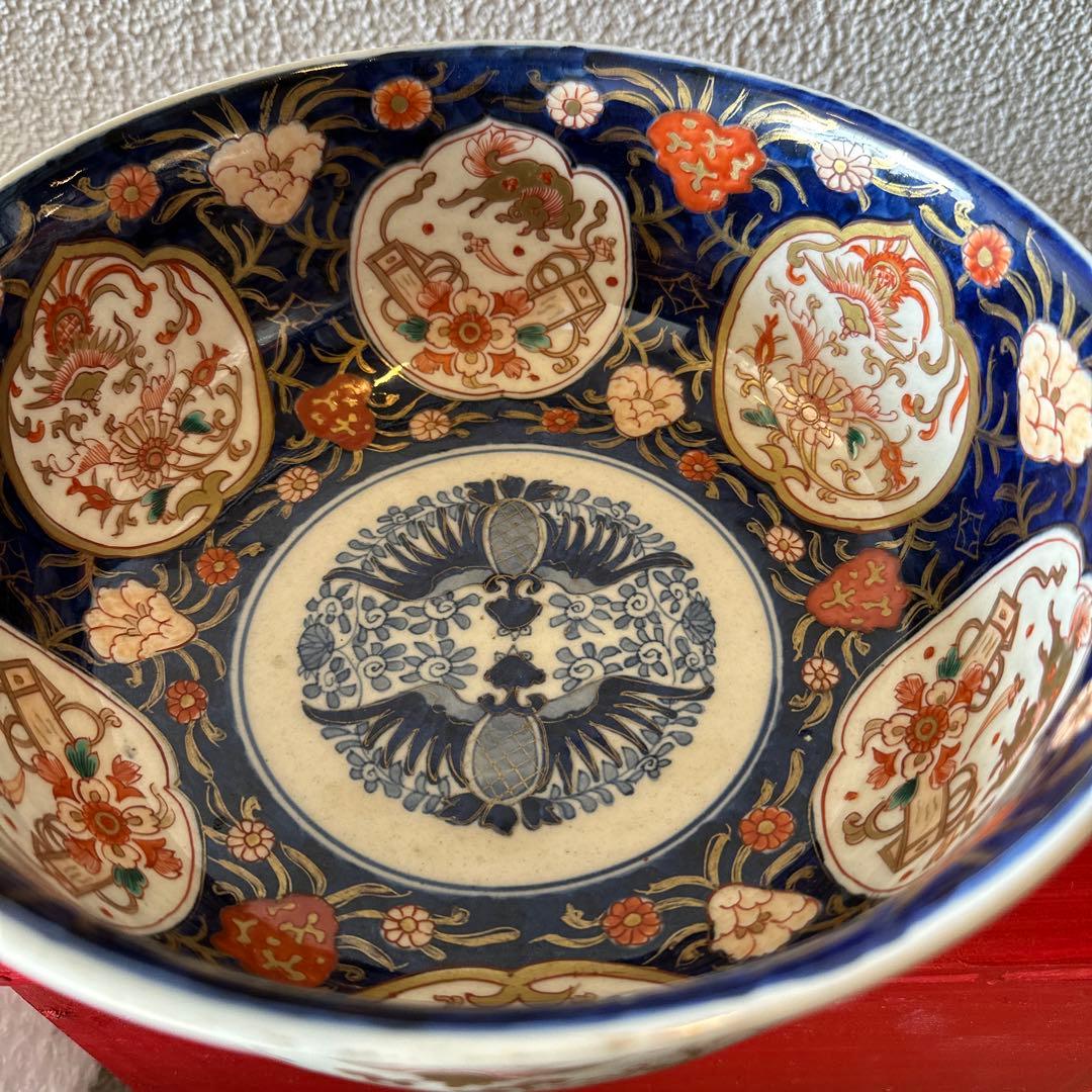 江戸、元禄古伊万里、瑠璃錦手、大深鉢。無傷。！箱付き、