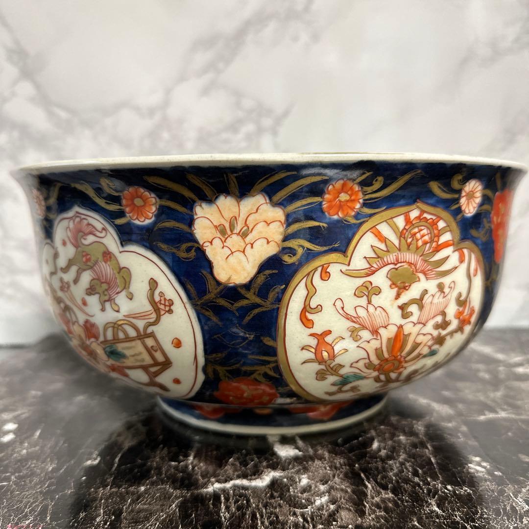 江戸、元禄古伊万里、瑠璃錦手、大深鉢。無傷。！箱付き、