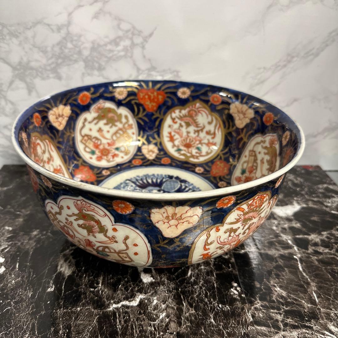 江戸、元禄古伊万里、瑠璃錦手、大深鉢。無傷。！箱付き、