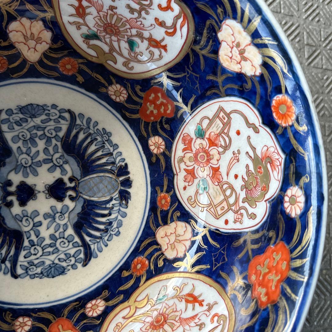 江戸、元禄古伊万里、瑠璃錦手、大深鉢。無傷。！箱付き、