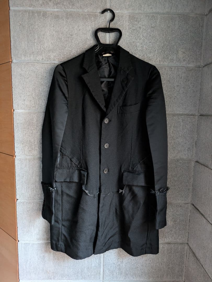 【未使用】BLACKコムデギャルソン　チェスターコート XS ブラック　異素材