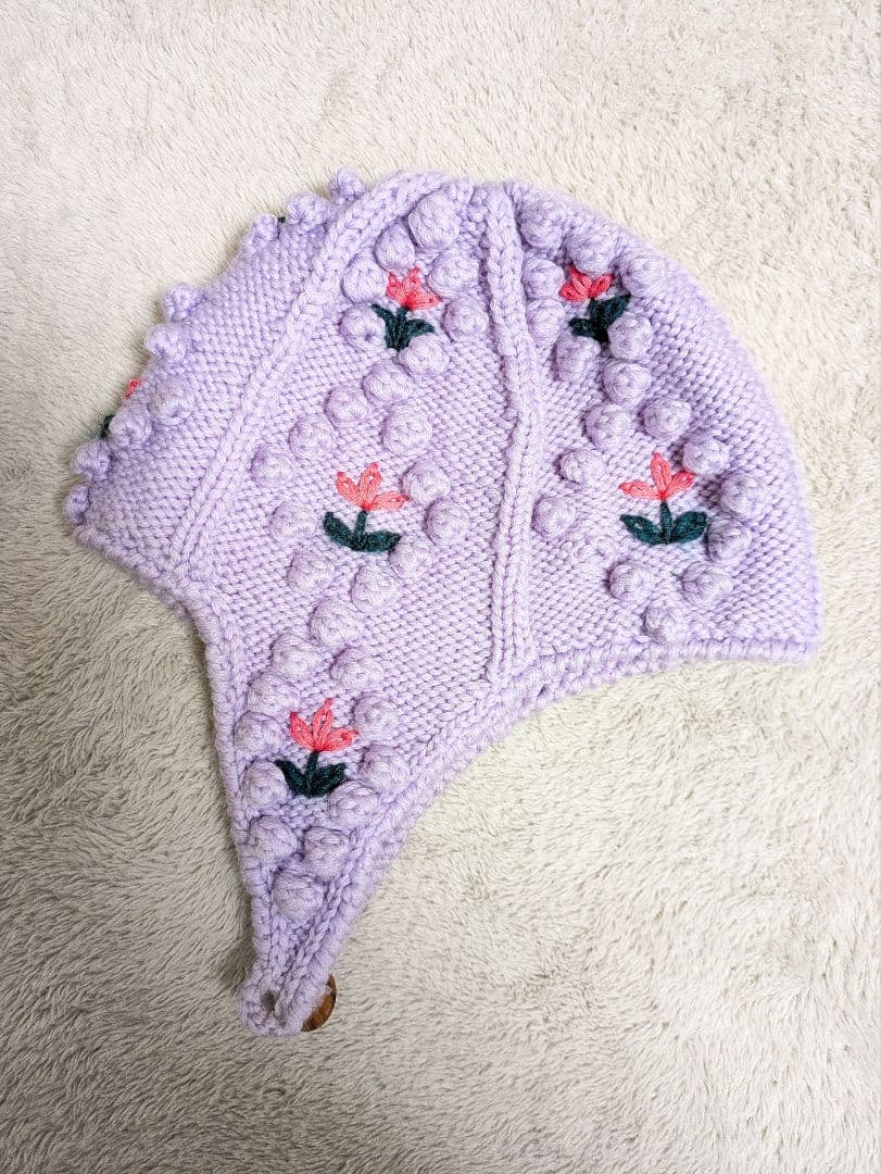 SIIILON 花柄刺繍 ニット帽　パープル